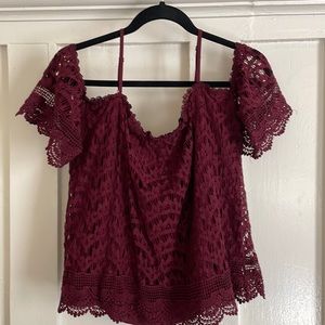 Francesca’s lace maroon off the shoulder shirt, size M